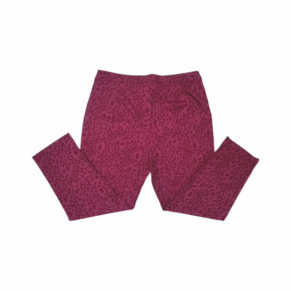 Natori Maroon Leopard Mid-Rise Slim Straight Structured Stretch Trousers 16